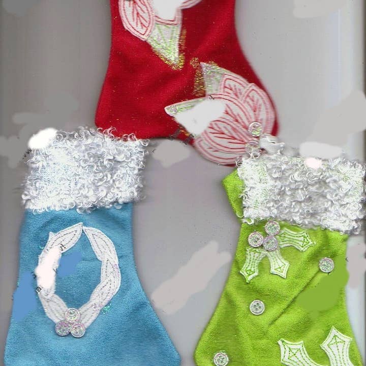 Sweet Suede Stockings Ornaments (from kit) for wholesale by Amy's Handmade Gifts