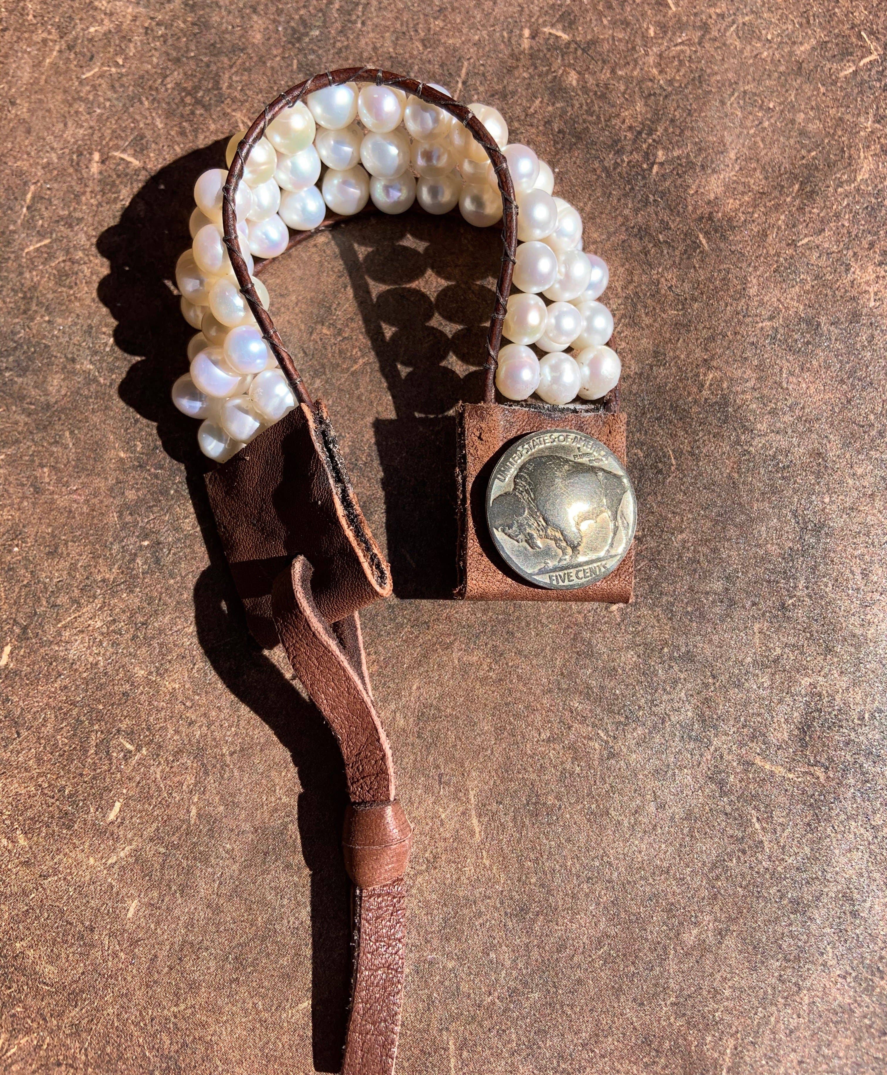 Fleurdesignz Western Jewelry - Wholesale Cuff Bracelet - Western Fashion Pearl And Leather Cuff4