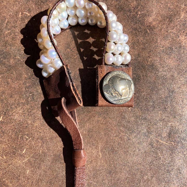 Fleurdesignz Western Jewelry - Wholesale Cuff bracelet - Western Fashion Pearl And Leather Cuff4