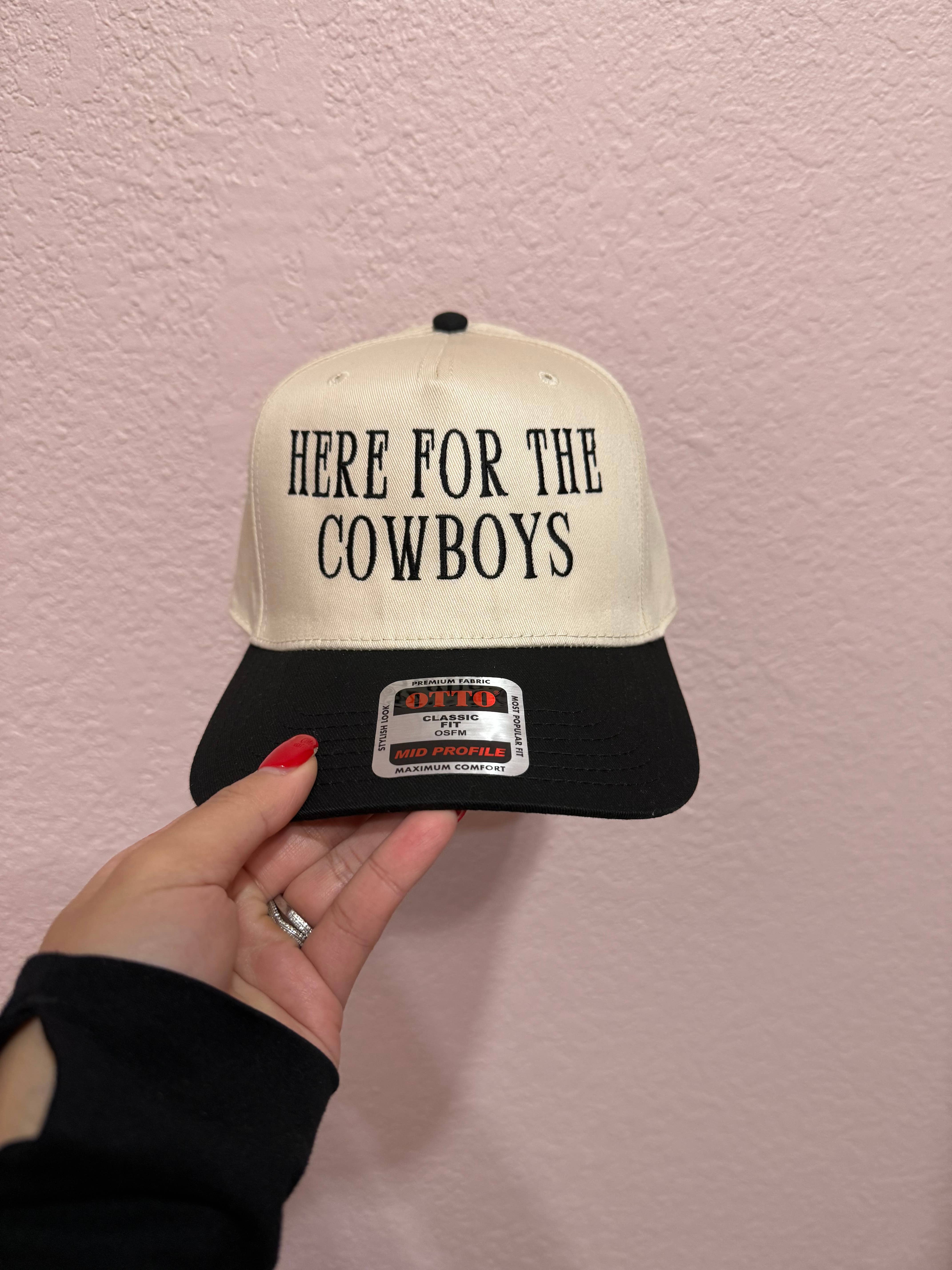 EMBROIDERY BABE DESIGN CO - Wholesale Trucker Hat - Women's - Here For The Cowboys Embroidered Canvas Trucker Hat