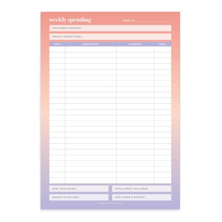 Erin Condren Design - Wholesale Notepad - Budget Tracker Notepad - 50 sheets