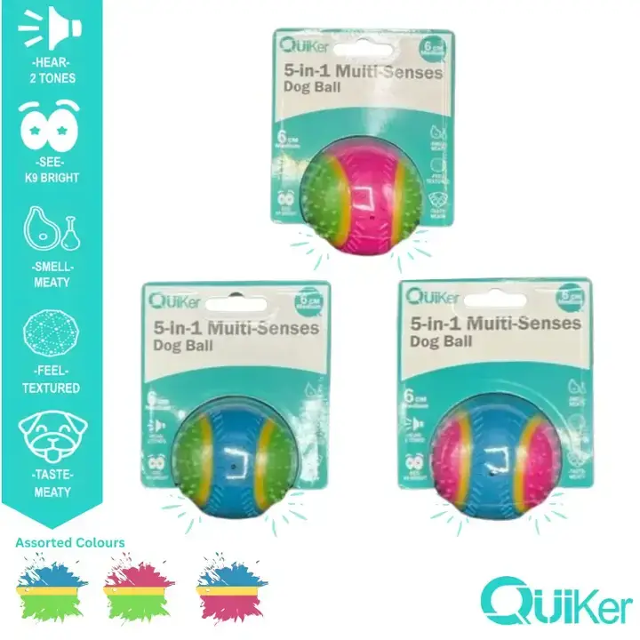 Quiker Pet Products – wholesale Pet toy – Dog – 5-in-1 Multi-Senses Dog Toy Ball 6cm - 3 Pack Inner0
