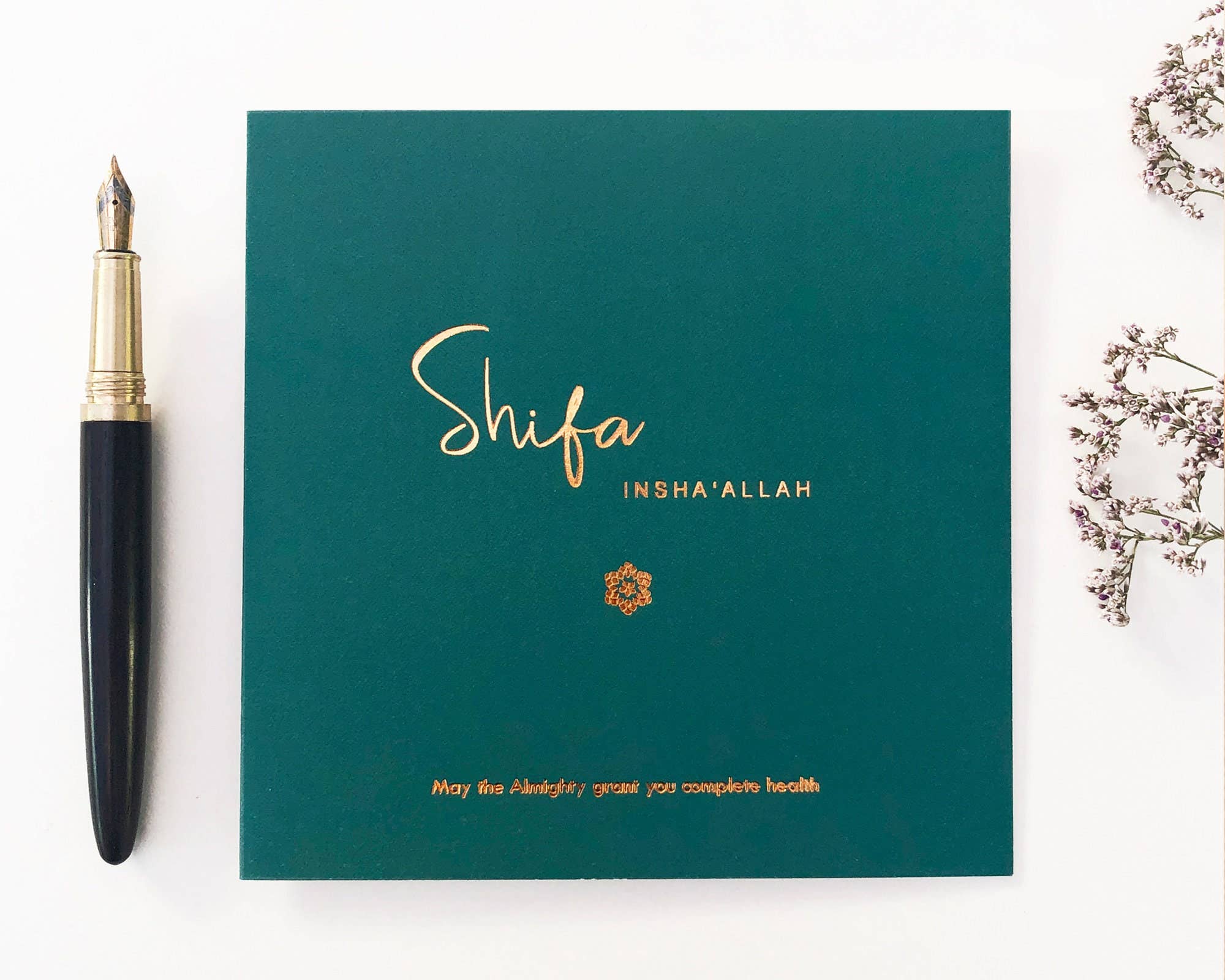 Islamic Moments - Vendita all'ingrosso Biglietti di auguri di pronta guarigione - Lussuosa carta islamica «Shifa» Get Well Soon in lamina dorata, RC 361