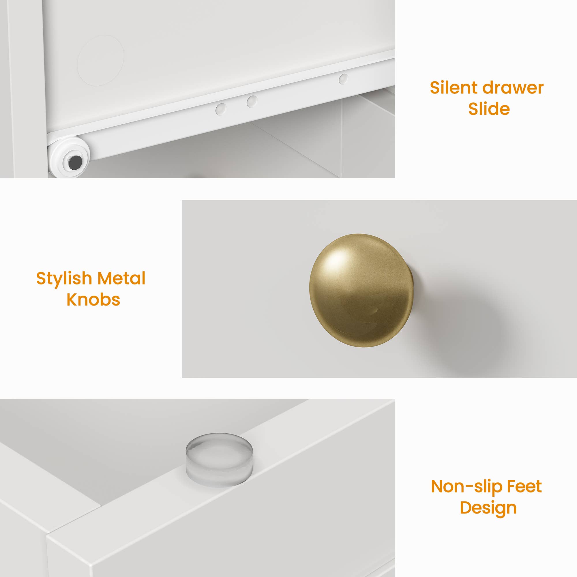 Heynemo - Vente Armoire - Table de chevet à 3 tiroirs, grande table de chevet avec rond doré47