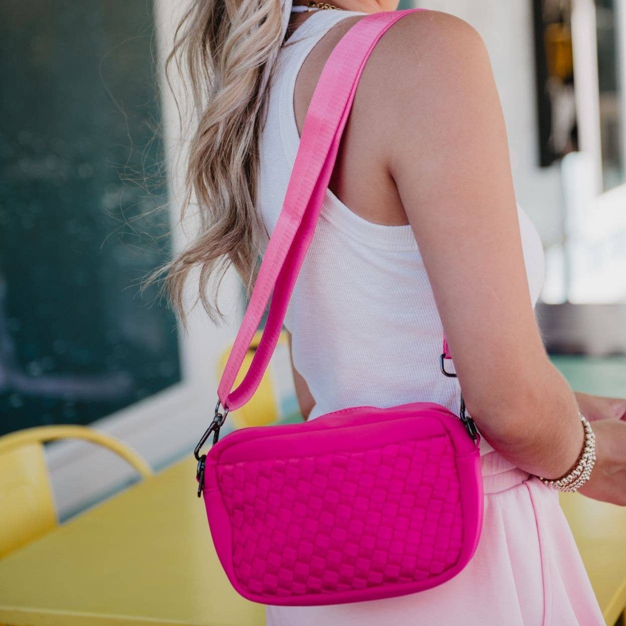 Hot Pink Woven Crossbody Bag Wholesale for wholesale on Faire1