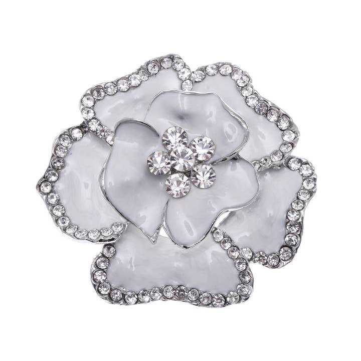 Royal White Enamel Flower Brooch Pin for wholesale by AK Brand