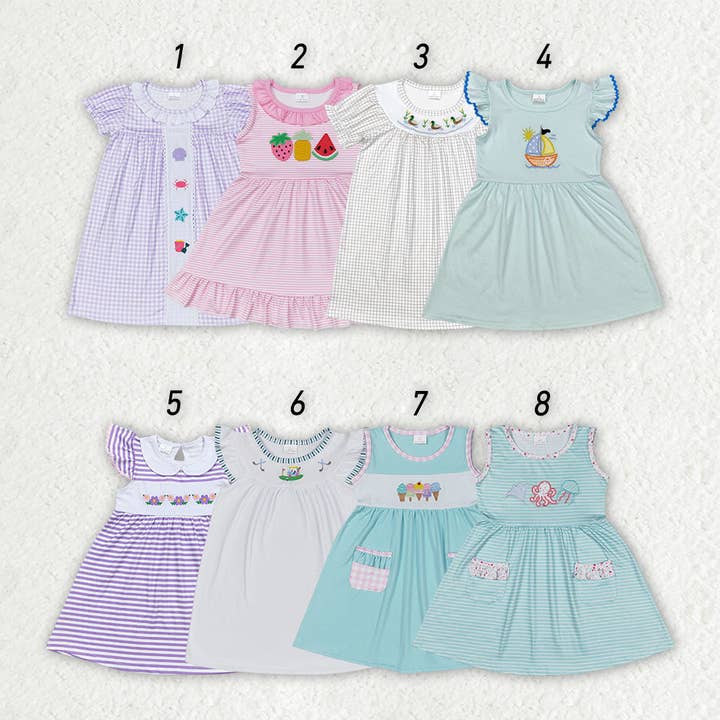 Robes d'été longueur genou pour bébés filles frères et sœurs broderie pour la vente par Aier Wholesale