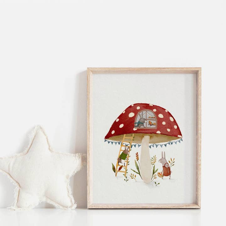 Barnens lekfulla svamp- och kaninkonsttryckdekor för wholesale av Urchin Bay