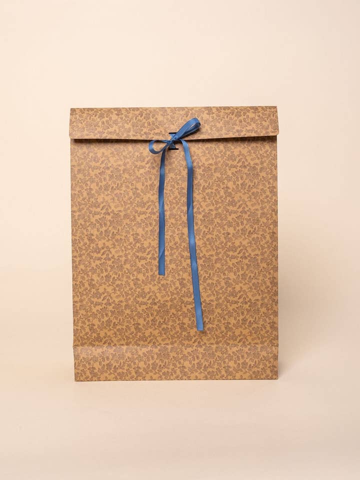 'Floret' Kraft Gift Bags with Ribbon -- Set of 6 for wholesale by Parcel Paper
