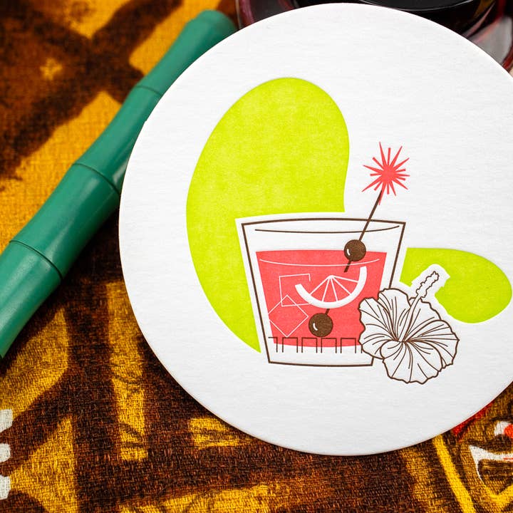 The Well-Appointed Desk - Wholesale Coasters - Tropical Coasters - 8pk of Letterpressed Coasters 4