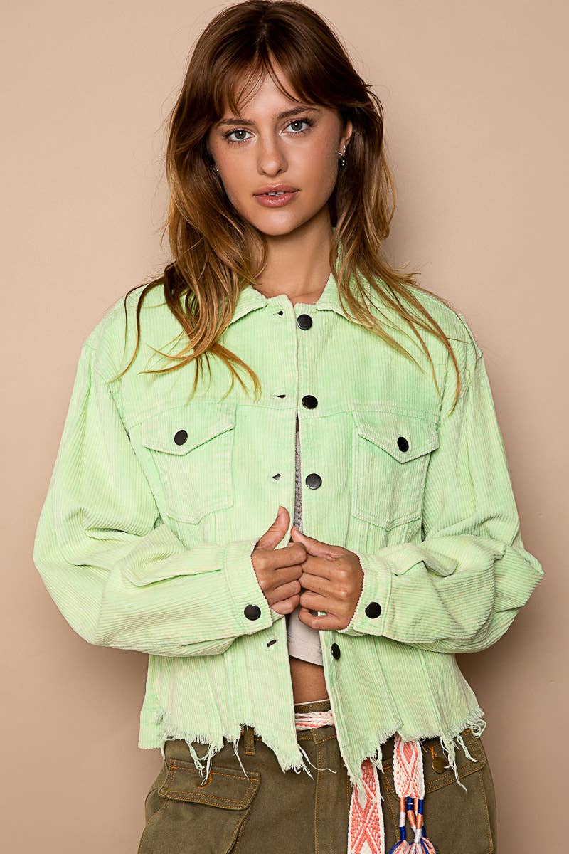 Pol Clothing - Wholesale Jacket - Women's - Pocket Front Button Down Corduroy Trucker Jacket SALE48