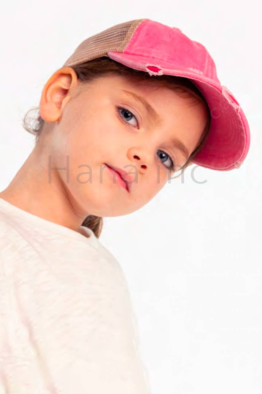 Hana - Venta al por mayor Gorras de béisbol - Niños - Gorra de poni cruzada con banda elástica de mezclilla lavada para niños de C.C27