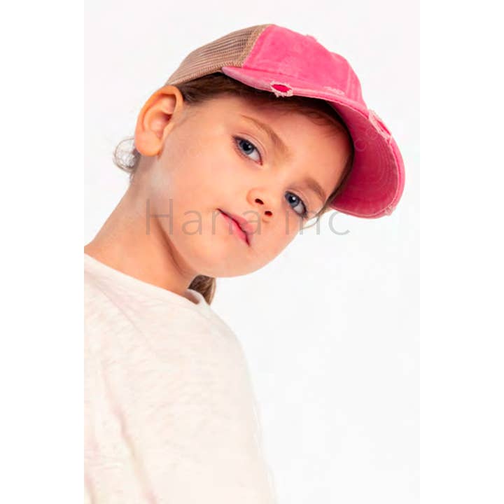 Hana – wholesale Baseball cap – Kids – C.C Kids Washed Denim Elastic Band Crossed Pony Cap27