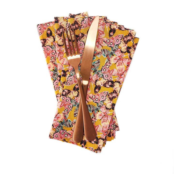 90 West Linen Co. - Wholesale Dinner & Cloth Napkin - Golden Butterfly Cloth Napkins, Set of 47