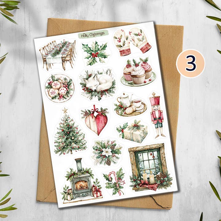 DailyStickersUK - Wholesale Sticker - Christmas Holly Sticker Sheet. Winter Stickers2