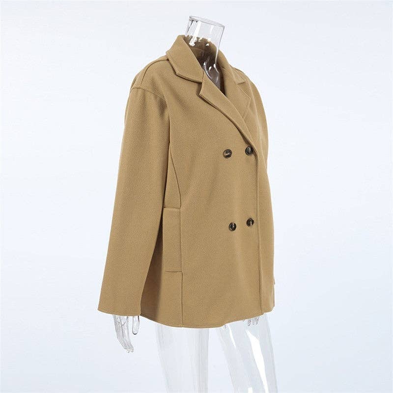 Brown Long Loose Thick Double Breasted Wool Coat for wholesale on Faire6