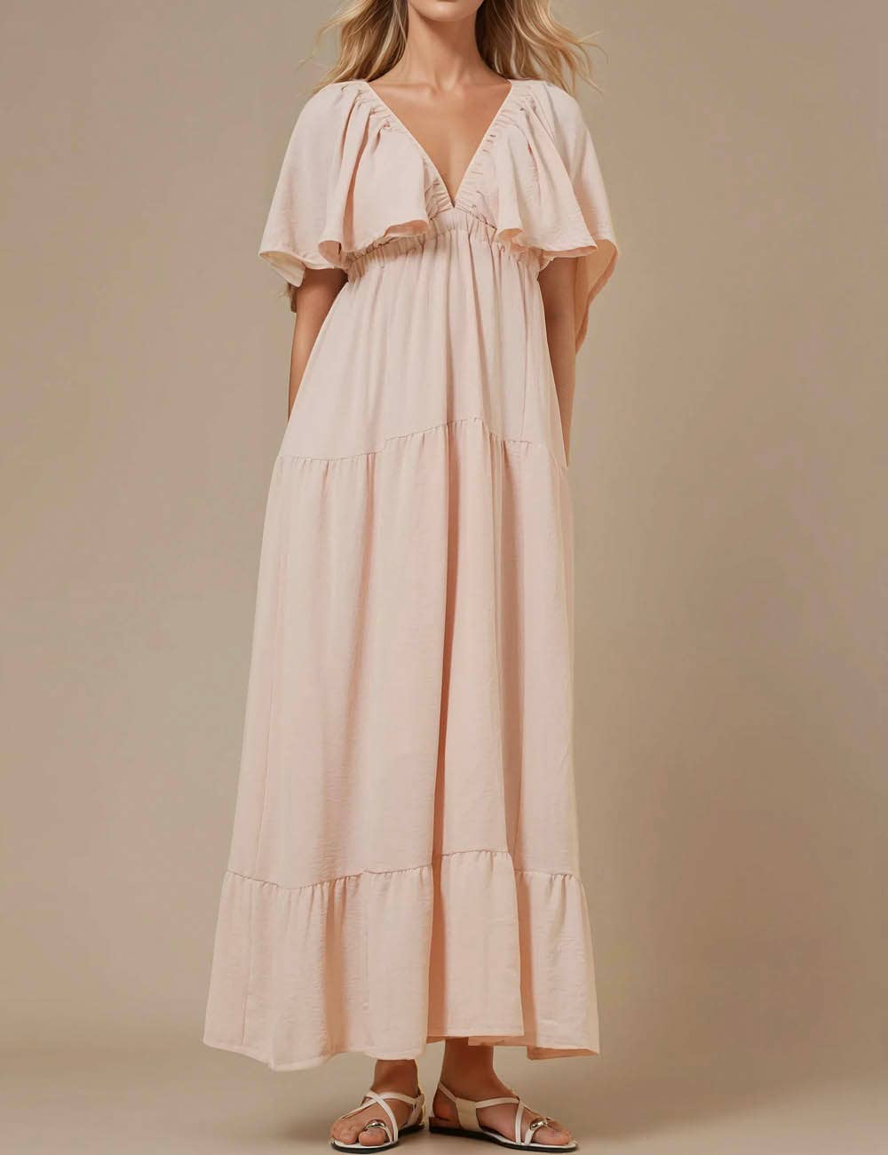 Sweetkama - Vente Robe – femme - Robe maxi unie décolleté en V et dos nu SKD15310