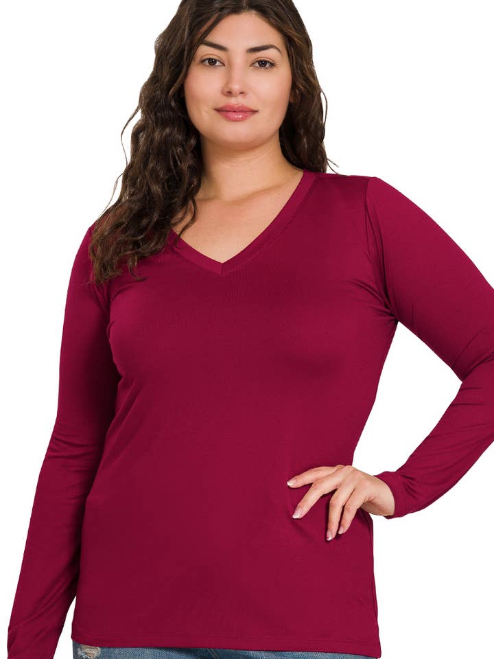 42POPS - Wholesale T-Shirt - Women's - ",.Plus Microfiber Long Sleeve V Neck Tee26