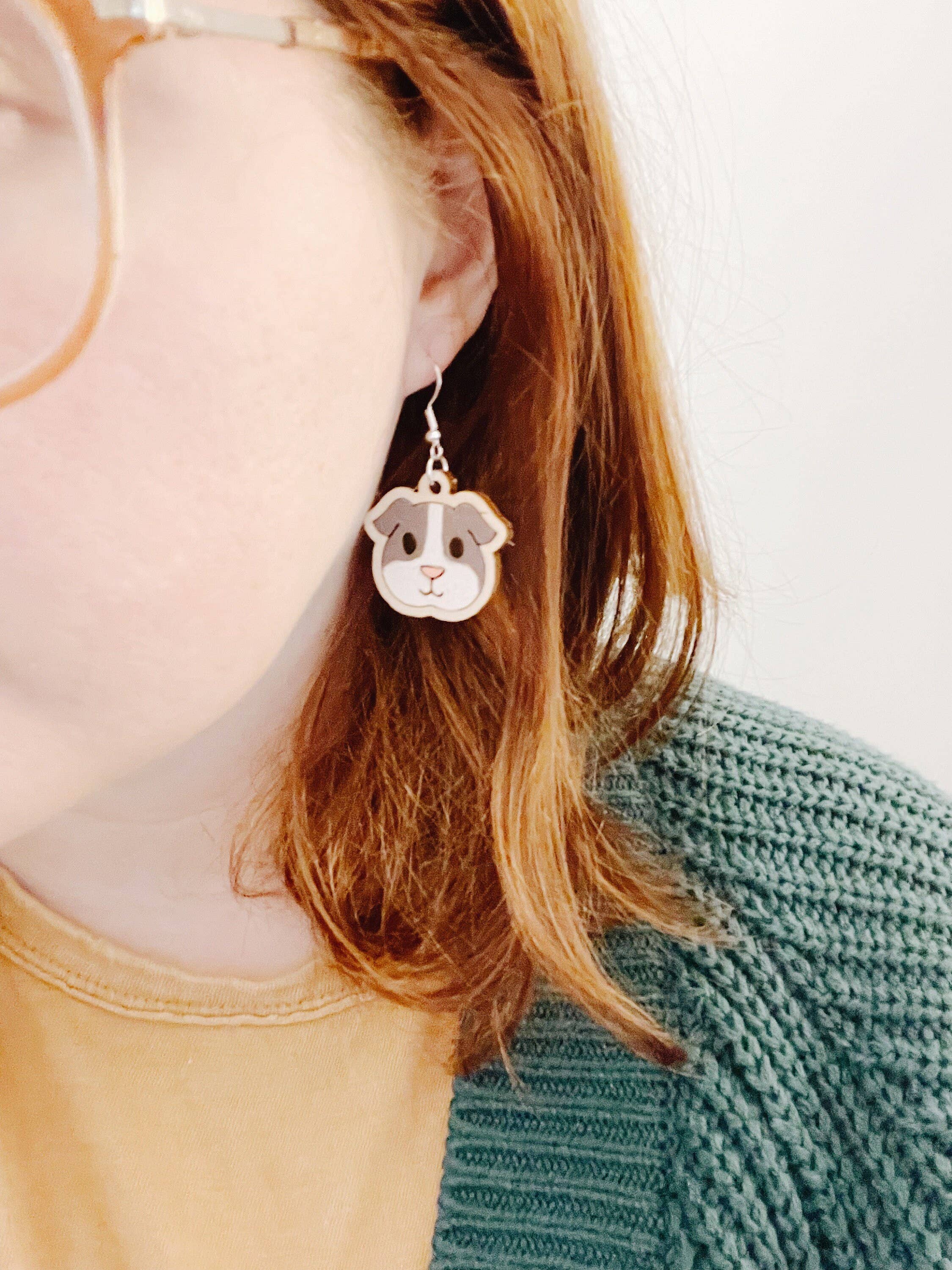 Remember November, Inc – wholesale Dangle earrings – Guinea Pig Dangle Earrings , Birch Wood, Hand Painted1