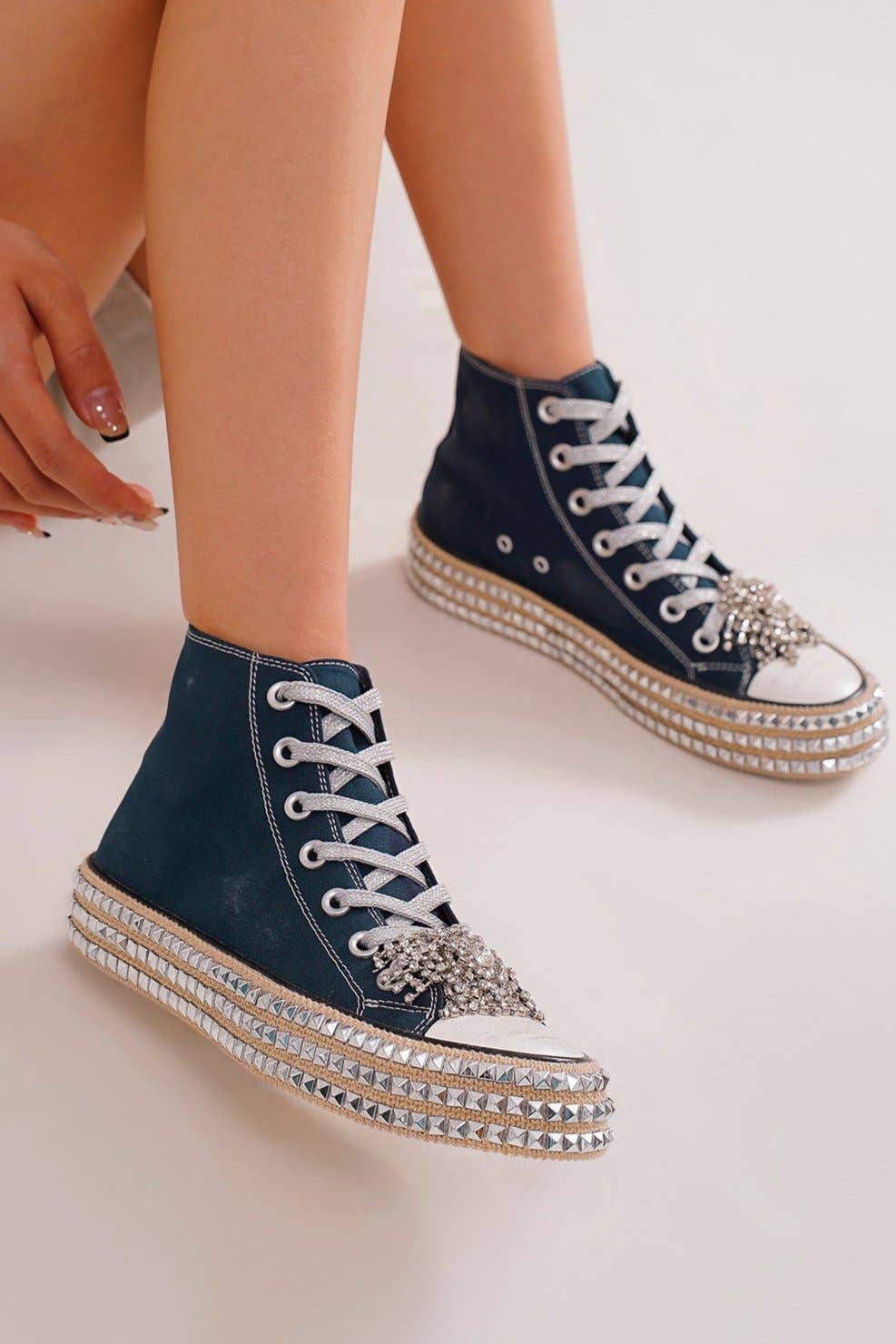 CCOCCI - Wholesale Lifestyle Sneakers - Women's - ASH-01 BEDAZZELED DECOR ROCKSTUD PLATFORM HIGH TOP SNEAKERS25