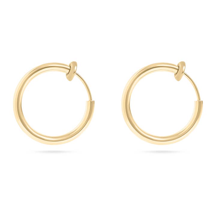 WJW - Wholesale Huggie Earrings - 18K Gold PVD Stainless Steel Sliding Spring Huggie Hoop Earrings / ERJ0004