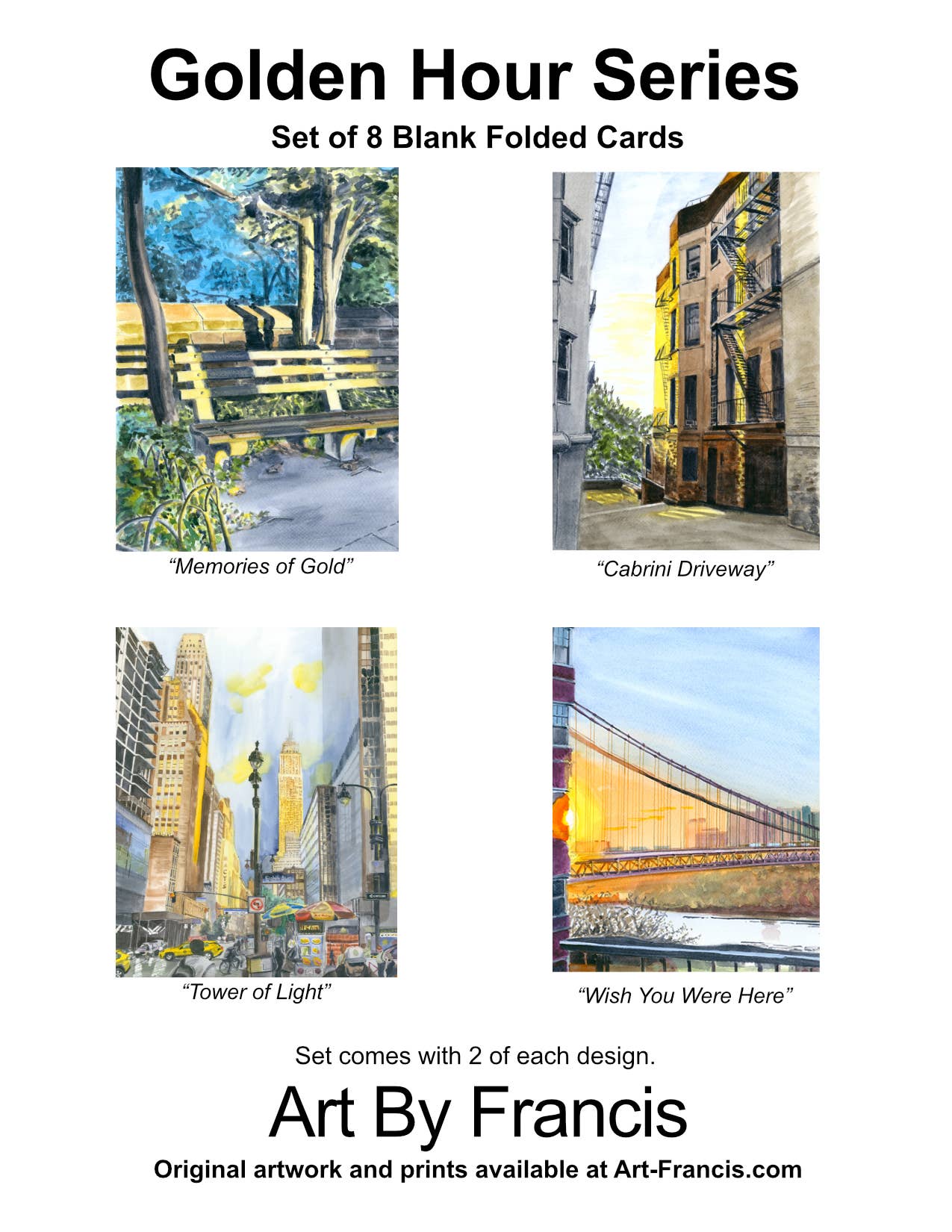 Art By Francis - Wholesale Everyday Greeting Card - Notecards Assorted - Golden Hour Series (8-pack)7