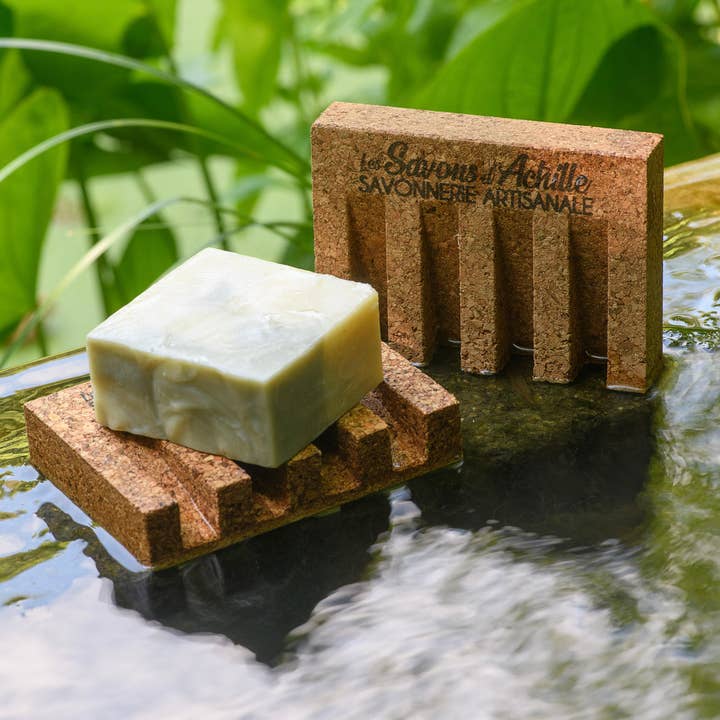 Les Savons d'Achille - Wholesale Bath Soap Dish - Jerez cork soap holder with logo - Size 98 x 73 x 191