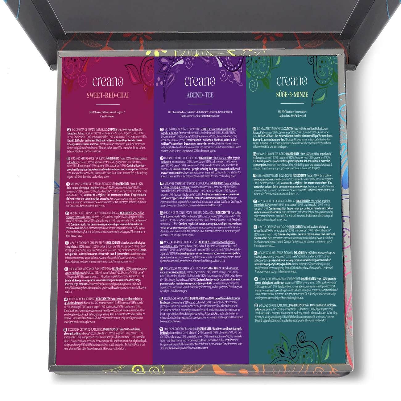 Creano - Wholesale Tea Bags - Creano organic tea gift set - 9 types of tea in metal cans3