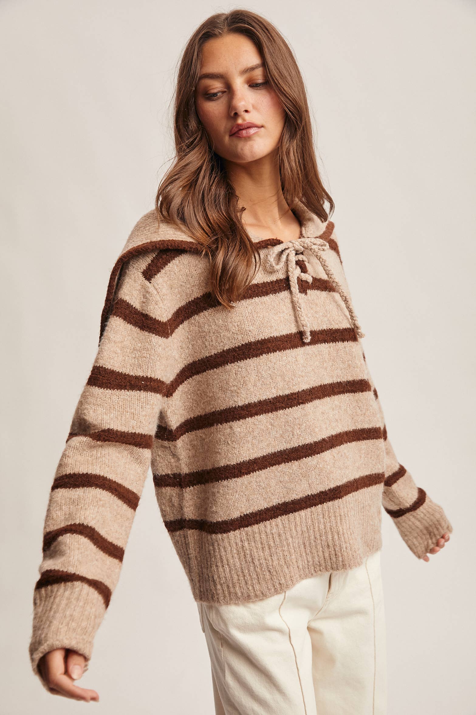 Forte - Vendita all'ingrosso Maglione tricot - Donna - Maglione a Maglia con Colletto da Marinaio a Righe FSW001211