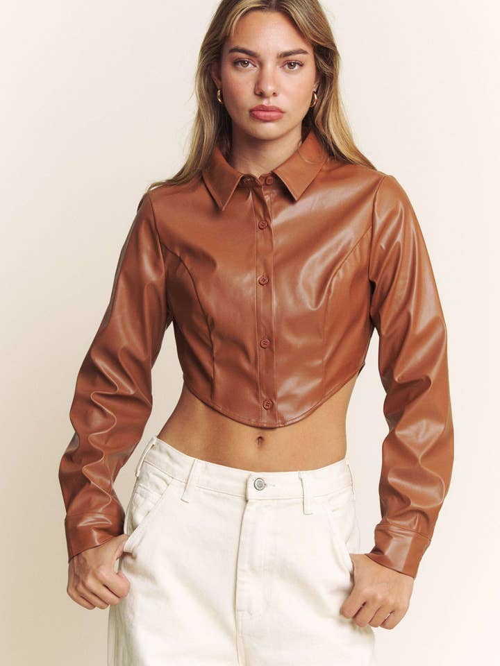 PU BUTTON DOWN LONG SLEEVE SHIRT for wholesale by Hers & Mine