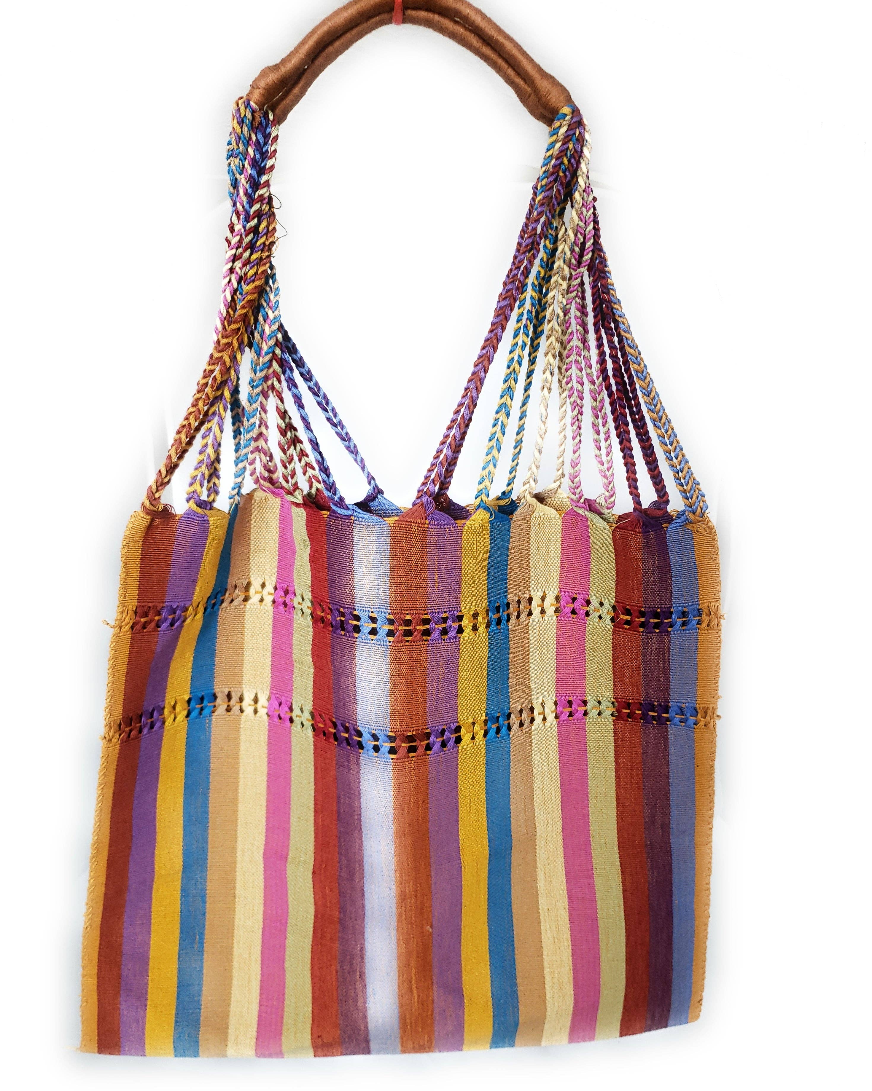 The Little Pueblo - Vente Tote bag – femme - Sac fourre-tout tissé à rayures mexicaines, hamac de Chiapas, fait main pour femme12