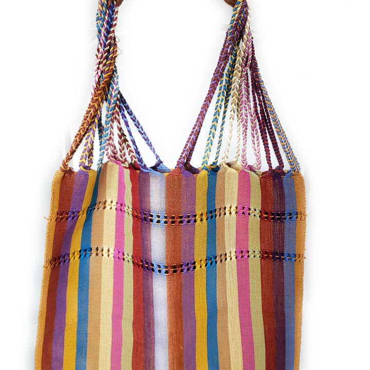 The Little Pueblo - Vente Tote bag – femme - Sac fourre-tout tissé à rayures mexicaines, hamac de Chiapas, fait main pour femme12