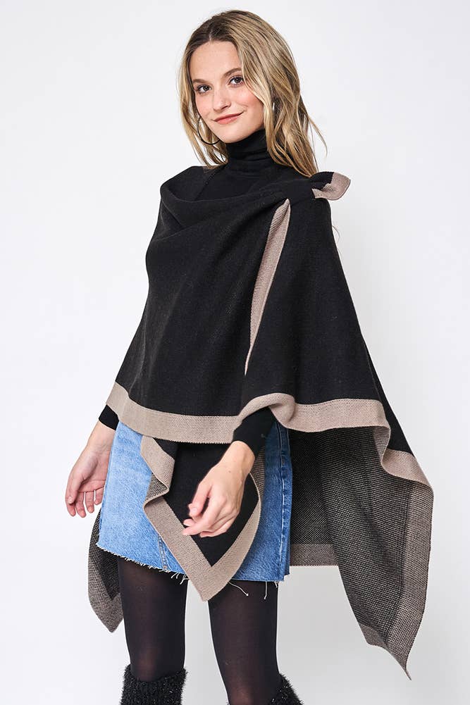 Hana - Venta al por mayor Poncho - Mujer - Ruana ribeteada con correa para el hombro9