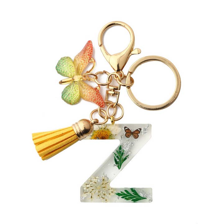 ACCITY - Wholesale Keychain - Women's - Flower Letter Keychain with Yellow Butterfly Charm_CWAB509024