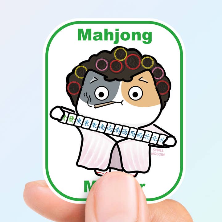 Small Noggin Studios - Wholesale Sticker - 'Mahjong Master' Cat Vinyl Sticker , Mah jong Chinese Game0