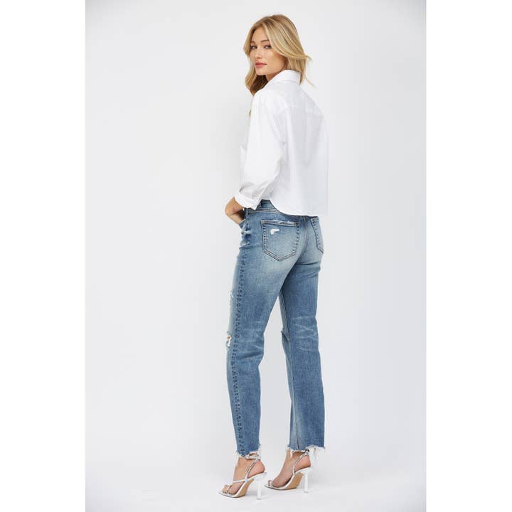 MEDIUM BLUE HIGH RISE STRAIGHT LEG for wholesale on Faire