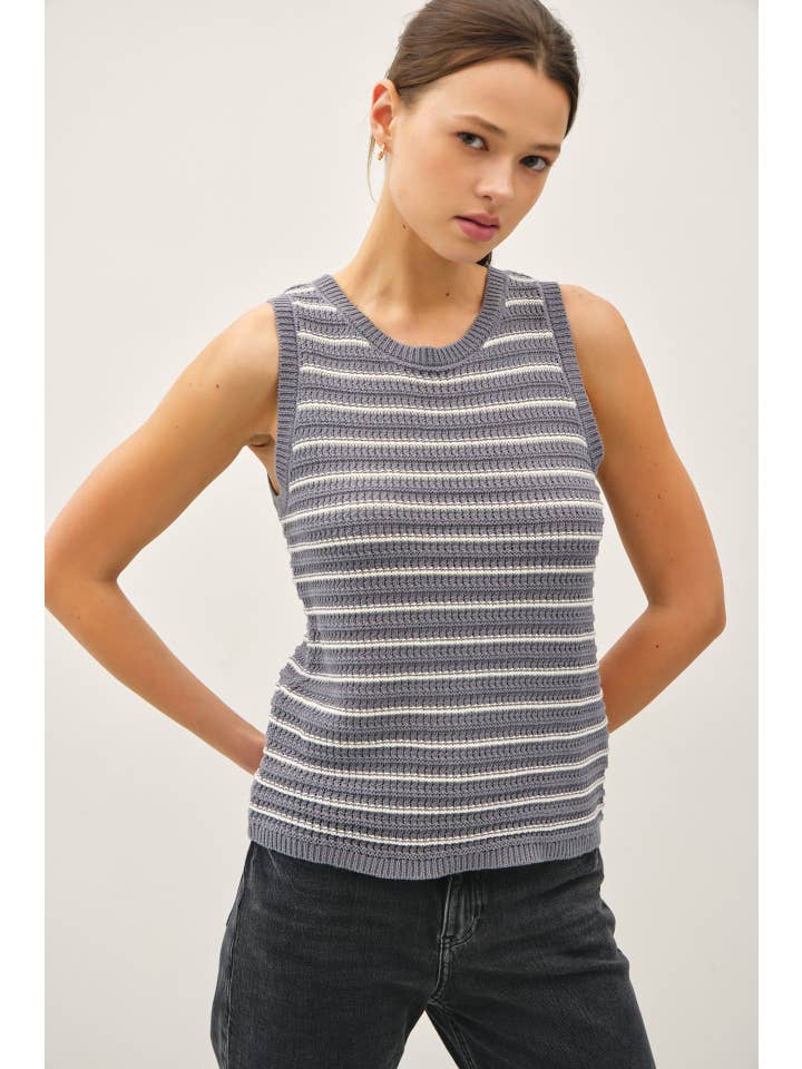Be Cool - Wholesale Tank Top - Women's - CHUNKY KNIT, STRIPED SWEATER TANK