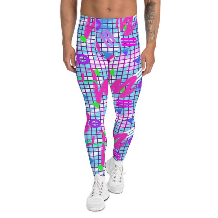 Mönstrade Leggings för män | Memphis Vaporwave Squiggles för wholesale av BillingtonPix
