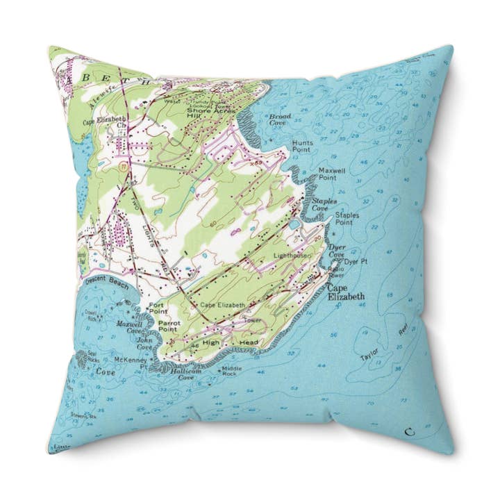 Cape Elizabeth Maine Vintage Map Pillow Throw Pillow for wholesale by Daisy Mae Designs