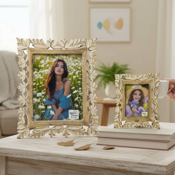 Malaga Hand-Carved Easel Photo Frame-Fall Décor for wholesale by Wilco Home