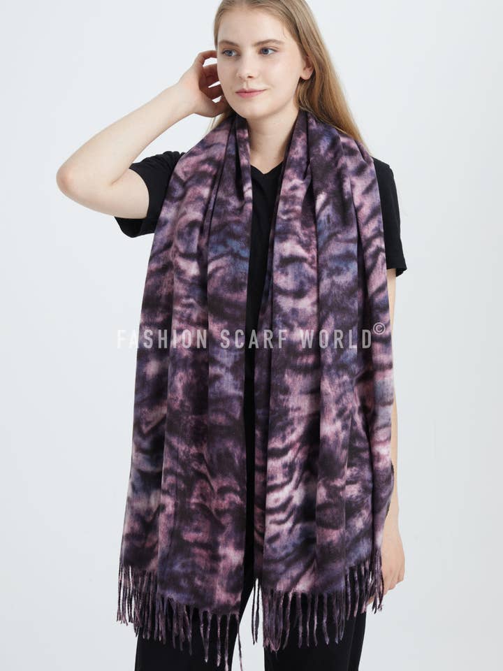 Tiger Stripe Print Soft Wool Tassel Scarf for wholesale by Fashion Scarf World