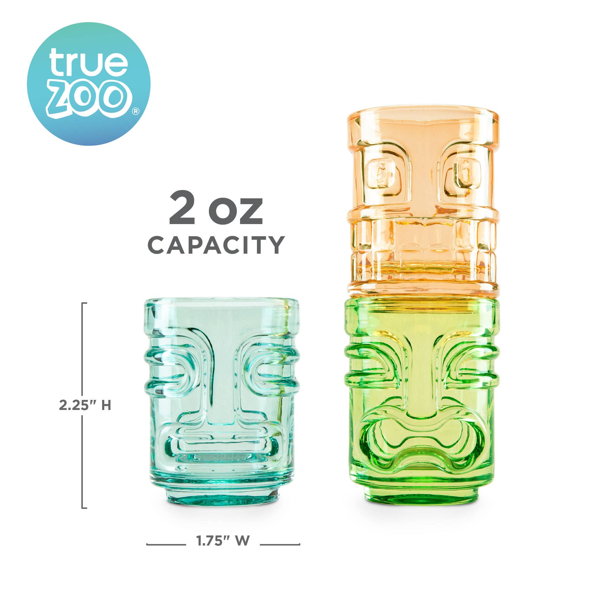 TRUE - Wholesale Shot Glass - TrueZoo Tiki Trio Shot Glasses in Assorted Colors Set of 35