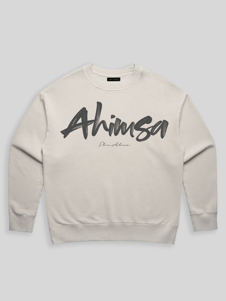 Ahimsa Script Premium-Sweatshirt mit ausgeblichenem Design für den Großhandel von Eden Ashram