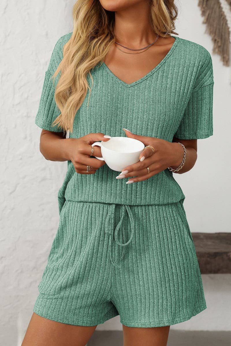 NINEXIS - Vente Ensemble de vêtements d'intérieur – femme - ENSEMBLE DE MAISON À MANCHES COURTES RAYÉ DE COULEUR UNIE CWSTB166313