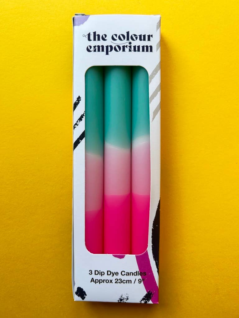 The Colour Emporium – wholesale Tapered candle/candlestick – TURQUOISE FLAMINGO Dip Dye Dinner Candle Trio3