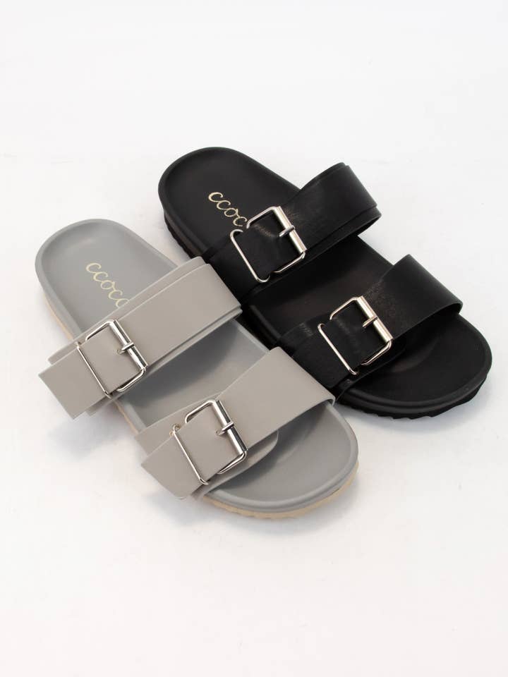 CCOCCI - Wholesale Sandals - Women's - *MINI PACK* DOUBLE BUCKLE STRAP SLIDE SANDAL A