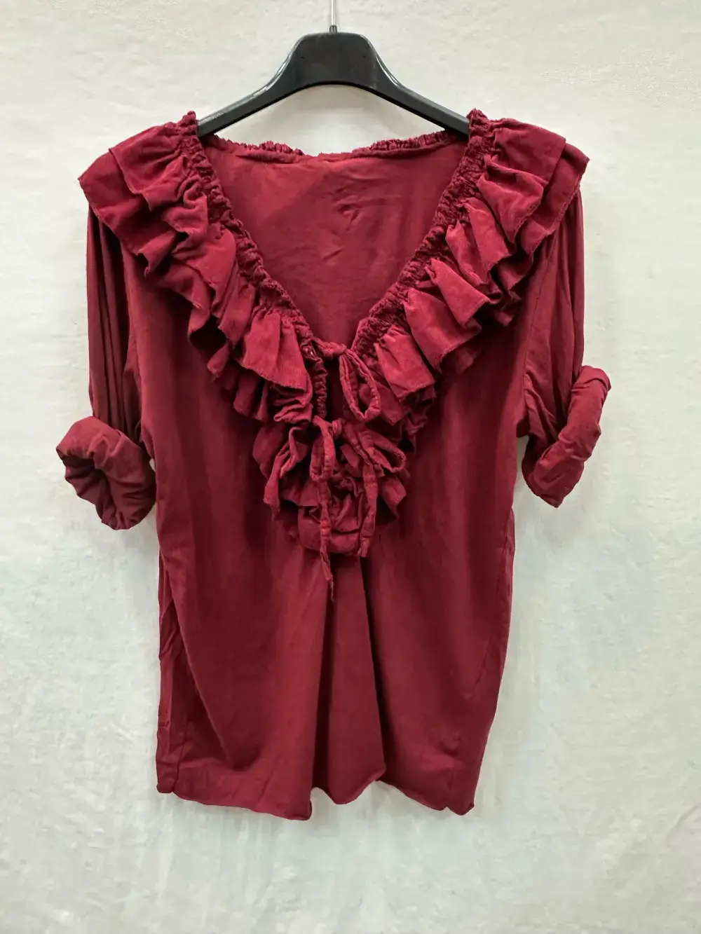 Mimi & Gogo - Wholesale Blouse - Women's - Cotton Velvet Ruffled Top @10296_HVFroufrou4