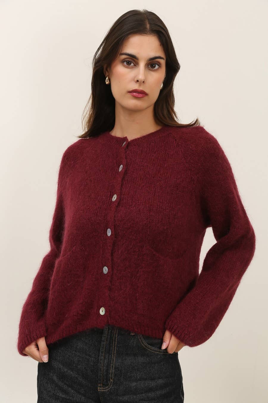 NAÏS PARIS – Cardigan - Mulher por atacado – Cardigan de gola redonda com mangas longas em kid mohair e lã4