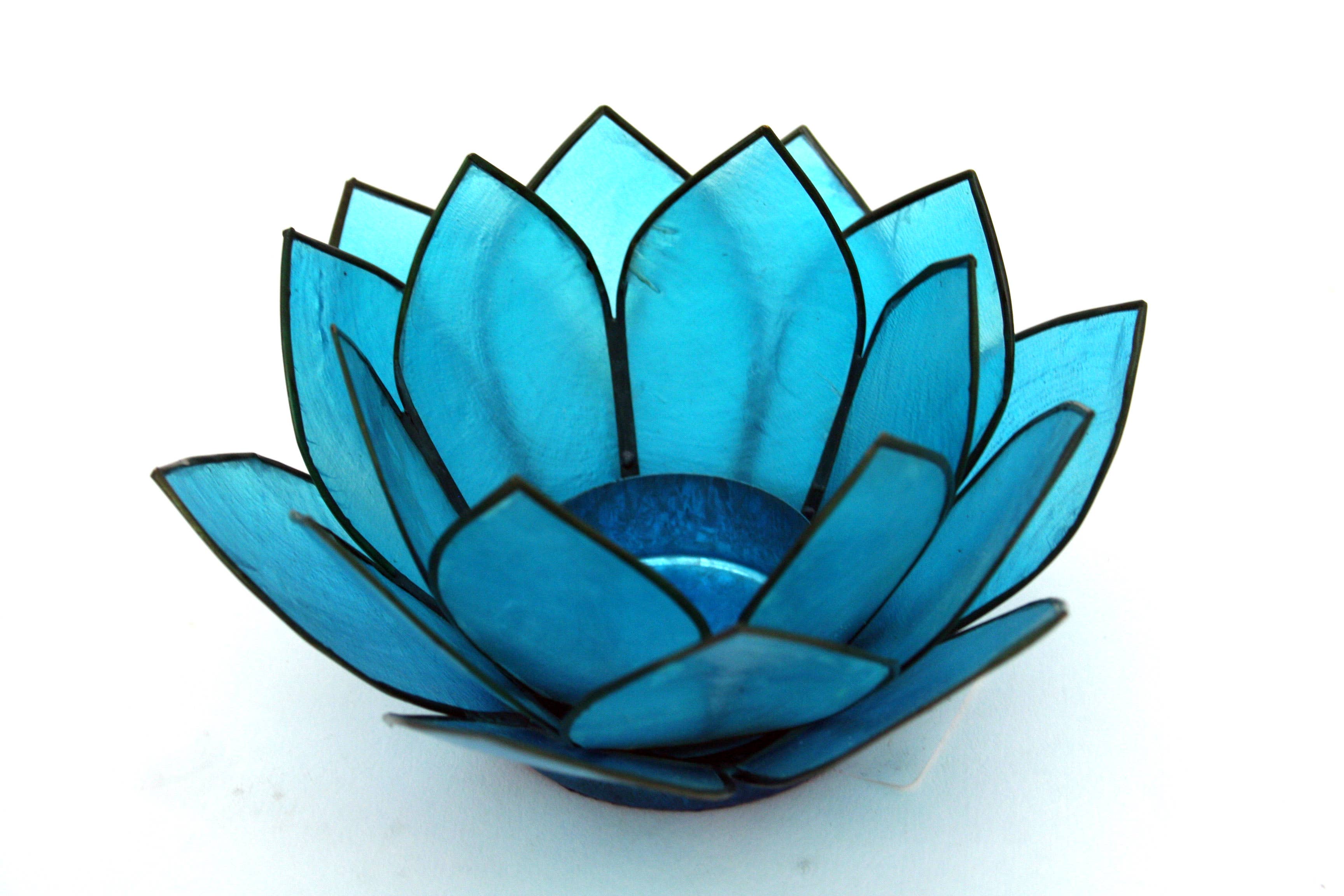 Modern World by Contrast Inc. - Wholesale Candle Holder - Turquoise capiz small lotus candle tealight holder1