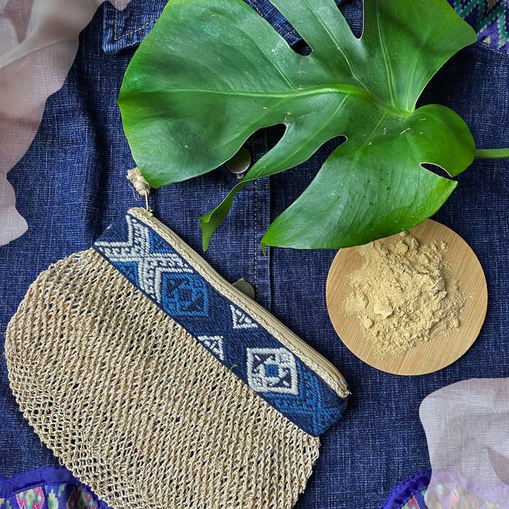 A Million Elephants - Wholesale Pouch - Women's - Natural Vine Zipper Pouch - Indigo with Textile Design3